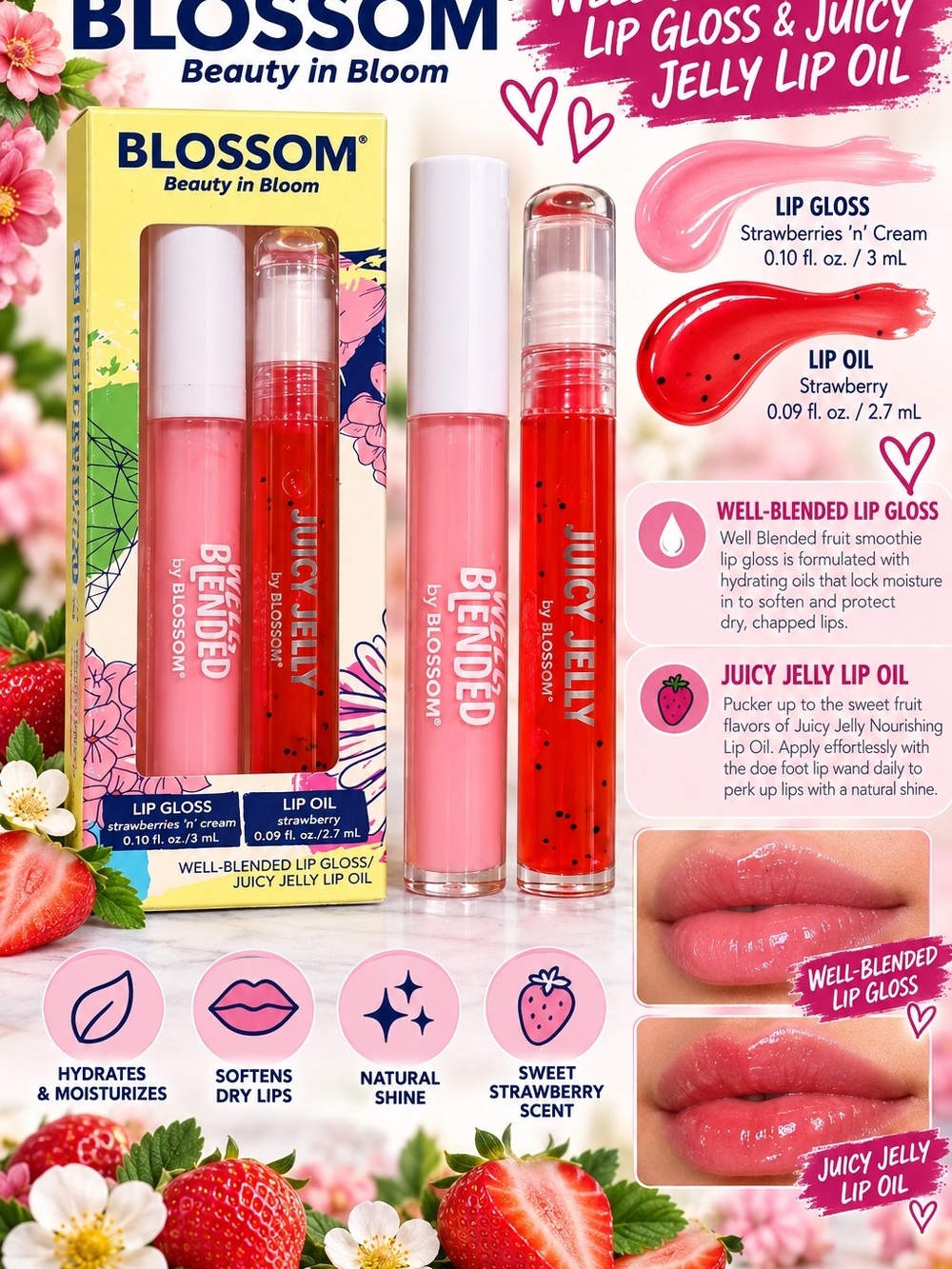Juicy Jelly Lip Oil & Well-Blended Lip Gloss Duo โ Pink & Red